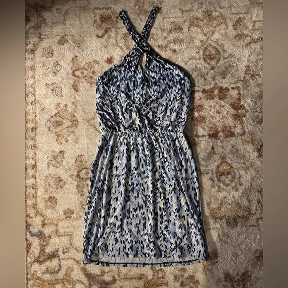 White House Black Market Blue and White Patterned Halter Dress - Picture 2 of 6